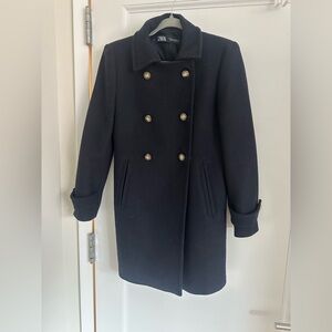 Zara Navy Wool coat with golden buttons